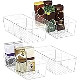 BALEINE Clear Plastic Storage Bins with 3 Removable Dividers, Pantry Organization, BPA Free Stackable Refrigerator Organizers and Storage for Kitchen Fridge Cabinet Bathroom (10.5x6.1x3.5, 4PK)
