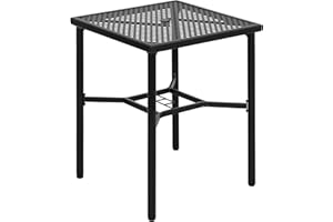 NUU GARDEN Patio Bar Table with Umbrella Hole, Steel Metal Frame Bar Height Bistro Table, Outdoor Bar Table for Garden, Backyard, Patio and Poolside, Black