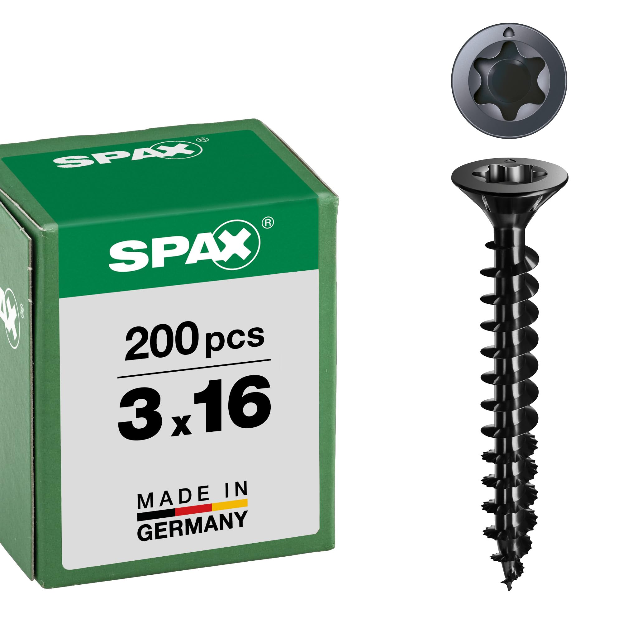 Spax Universalschraube, Senkkopf, schwarz, T-STAR plus, Vollgewinde (3x16 mm 200 Stück)