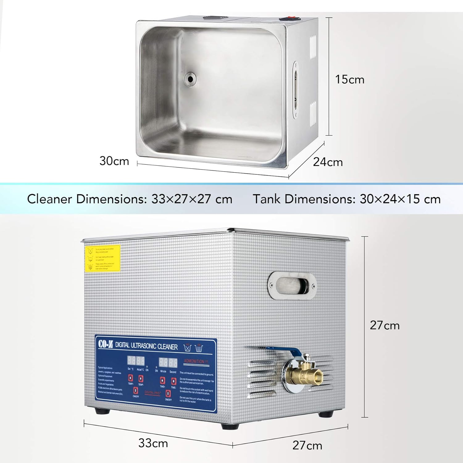 CO-Z Professional 10L Ultrasonic Cleaner with Timer Digital for Cleaning Jewelry Glasses Watch Small Parts Circuit Board Instrument, Commercial Electric Ultrasound Clean Machine (110V): Industrial & Scientific