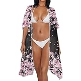 Quidrwyo Swimsuit Coverup for Women Kimono Swimsuit Cover Ups Semi-Sheer Short Sleeves Open Front Bikini Wrap