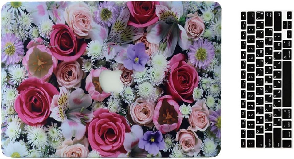 MacBook Air 13'' Case and Keyboard Protector, AICOO 2-in-1 Beautiful Hard Case Cover Shell for MacBook Air 13.3 inch (A1466/A1369), A Bunch Rose