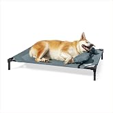Coolaroo Pro Elevated Dog Bed with HeatShield Fabric &ndash; Advanced Cooling Raised Cot for Medium &amp; Large Breeds, Easy-Clean, Low-to-Ground Access, Bonus Bolster Pillow &ndash; Pacific Crest Blue