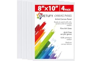 Simetufy 4 Pack 8x10 Inch Canvas Boards Canvas Panels-Gesso Primed Acid-Free 100% Cotton Blank for Acrylics Oil Watercolor Tempera Paint