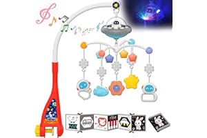 ESOLOM Baby Crib Mobile with Music and Lights, Baby Mobile for Crib with Black and White Baby Toys, Funny Rotation Crib UFO Toys for Newborn Sleep, Baby Mobile for Bassinet for Baby 0-6-12 Months Boys Girls