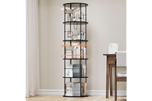 ALLSTAND 5 Tier Rotating Bookshelf, 360 ° Display Stackable Spinning Bookshelf Tower, Corner Bookshelf Tall Floor Standing Sw