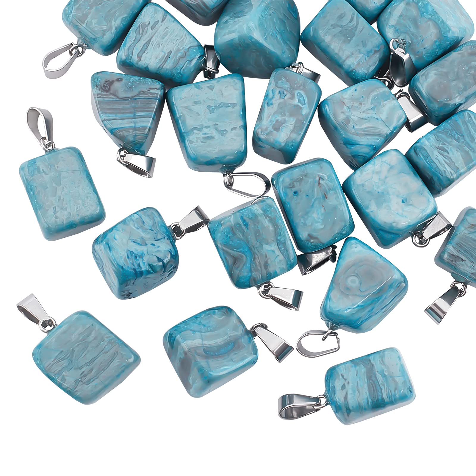 UNICRAFTALE 24pcs Natural Agate Pendants with Stainless Steel Snap On Bails Gemstone Pendant Quartz Charms Large Hole Pendant for Women DIY Necklaces Jewelry Making, Hole 3x7.5mm