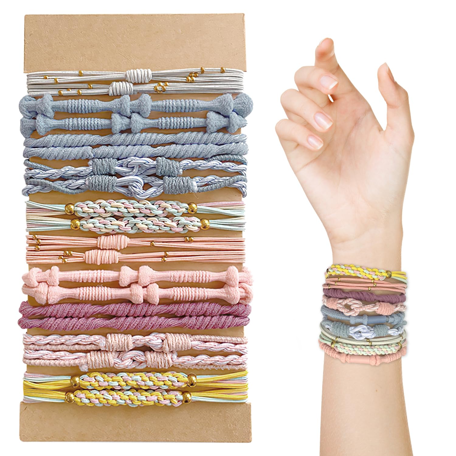 20 Pcs Hair Ties, Boho Ponytail Holders Elastics Hair Ties Hair Bobbles for Women and Girls No Damage Hair Tie Bracelets for Women Girls Thick/Medium/Long Hair — image 1