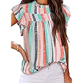 SHEWIN Womens Summer Crewneck Tank Tops Casual Ruffle Sleeveless Tops Shirts