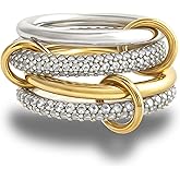 BKC Gold Stackable Rings for Women, 14k Gold Plated Chunky Statement Cubic Zirconia Rings, Silver Gold Multi Ring Interlocking Mixed Metals Stack Rings Set Non Tarnish