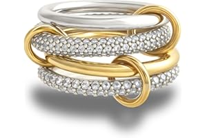 BKC FOCUS ON QUALITY BKC Gold Stackable Rings for Women, 14k Gold Plated Chunky Statement Cubic Zirconia Rings, Silver Gold Multi Ring Interlocking Mixed Metals Stack Rings Set Non Tarnish