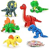 6PCS 3D Printed Dinosaurs with 20 Dinosaur Stickers, Valentine's Day Gift Dinosaurs Toys for for Kids 3 5 7 9, 3D Dragon Surprise Fidget Toys Autism ADHD Stress Relief, Home Decor