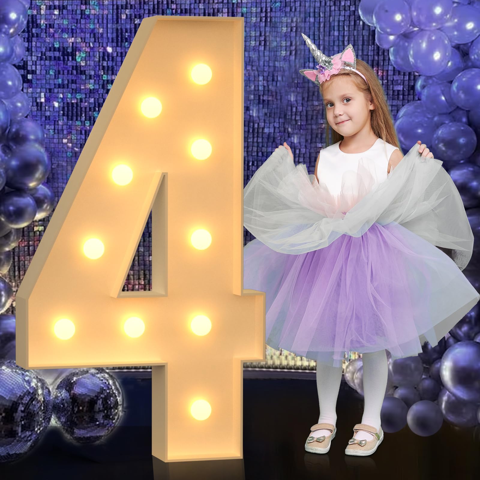 Photo 1 of 4ft Numbers, Large Marquee Numbers for 4th 14th 40th Birthday Decorations, Giant Light Up Numbers for Party Anniversary, Marquee Letters, Pre-Cut DIY Mosaic Numbers for Balloons 4