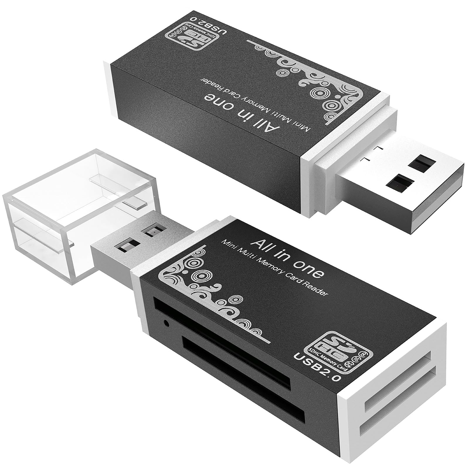 Photo 1 of Micro SD Card Reader, 4-in-1 SD Card Reader to USB Adapter, Memory Card Reader for MS Duo/Pro, M2 Card, SDXC, SDHC, MMC, RS-MMC, Micro SDXC, Micro SDHC and TF Card (2Pack Black)