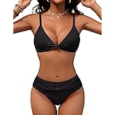 Blooming Jelly Womens Sexy Two Piece Bikini Sets Knot V Neck Swim Suit Color Block Cheeky Bathing Suit Textured Swimsuit