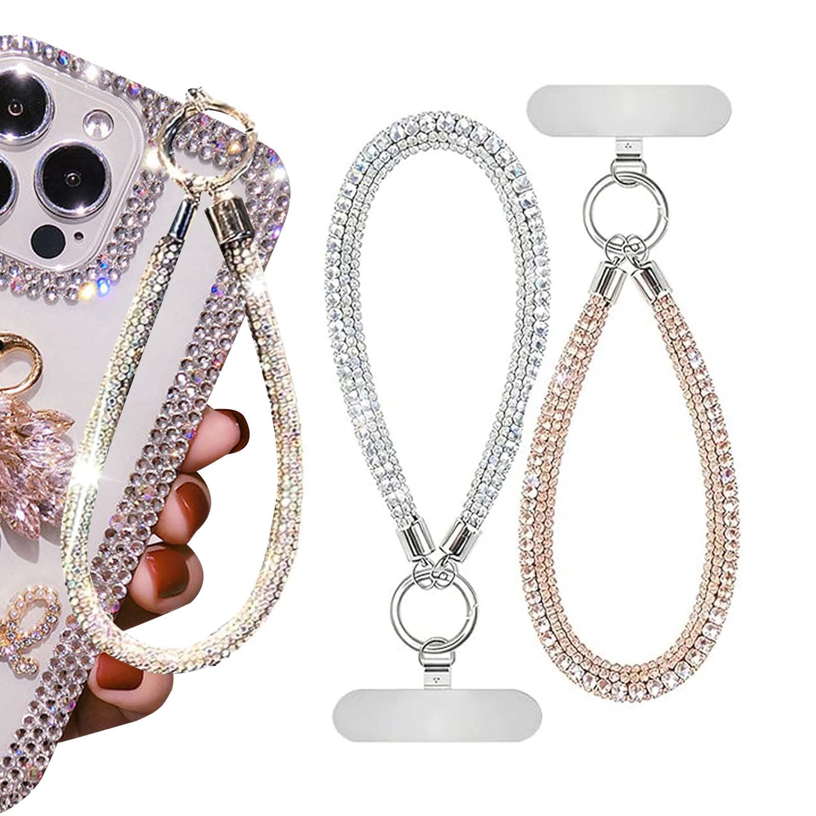 Photo 1 of 2 Pcs Luxury Diamond Phone Wrist Strap for Camera Cellphone Lanyard Gold Silver Rhinestone Keychain Wristlet for Phone Wristlet Keychain Camera Strap Wrist Straps Key Lanyards Bag Charms for Handbags