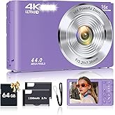 Digital Camera, FHD 4K Digital Camera for Kids Purple with 64GB SD Card 16X Digital Zoom, Cameras for Photography Compact Point and Shoot Camera for Teen Boys Girls Kids Autofocus Camera Digital