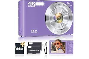 SMARTKLIK Digital Camera for Teens, FHD 4K 44MP Digital Camera Purple with 64GB SD Card 16X Digital Zoom, Cameras for Photography Compact Point and Shoot Camera for Teen Boys Girls Kids Autofocus Camera Digital