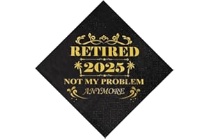Retired 2025 Cocktail Napkins, 50 Pack 3-Ply Retirement Party Decorations Supplies, Black & Gold Disposable Napkins for Farew
