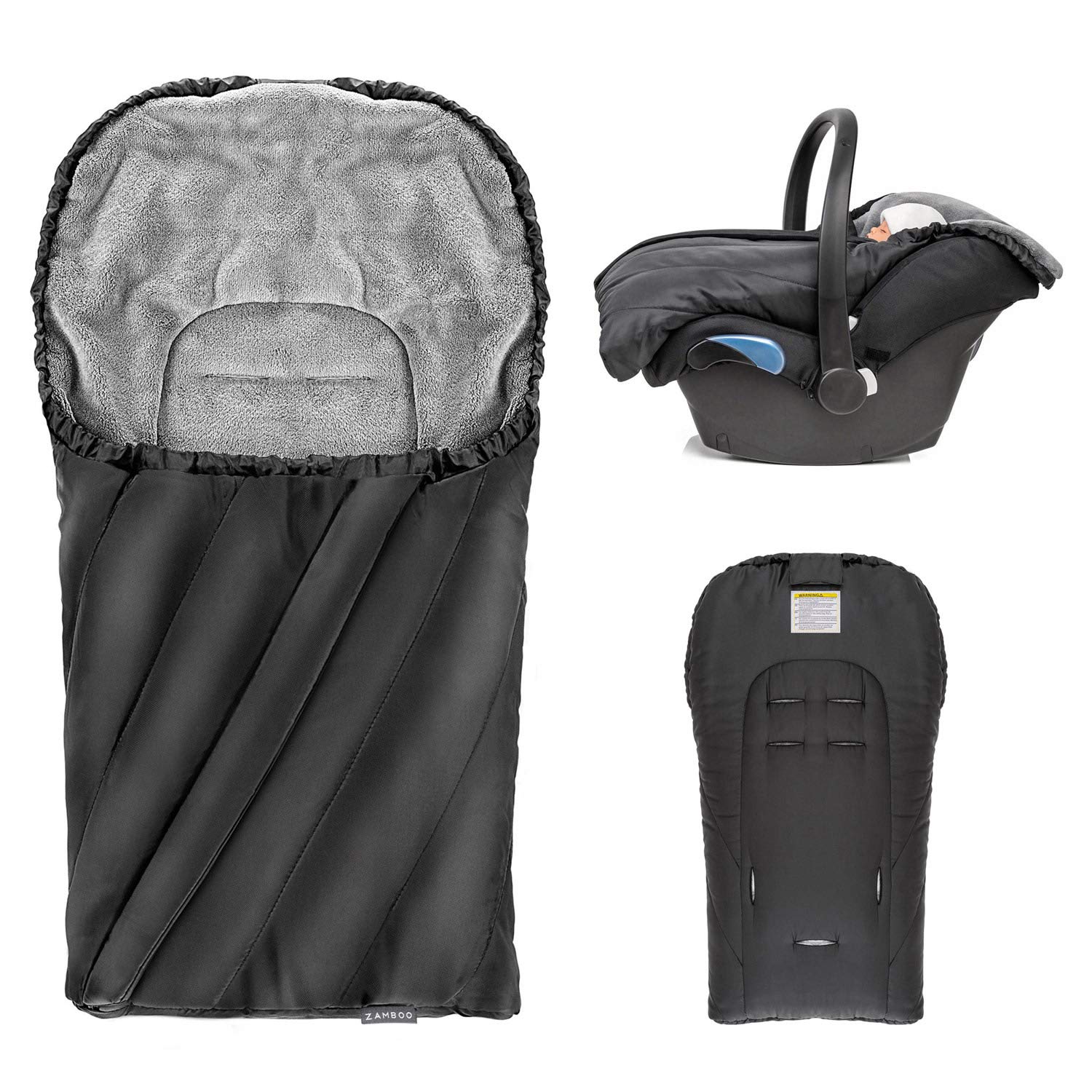 Zamboo Car Seat Footmuff - Soft Thermo Fleece Baby Footmuff with Drawstring Hood and Storage Pouch - Water and Dirt Resistant - Black (Basic)