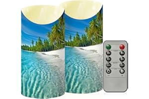 YETTASBIN Summer Beach Flameless Candles with Remote Timer Set of 2, Waterproof Adjustable Long Lasting Battery Operated LED 