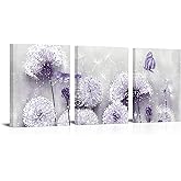 iHAPPYWALL 3 Pieces Lavender Dandelion Canvas Wall Art Abstract Wish Flower Butterfly Picture for Bathroom Bedroom Kitchen Wall Decor Ready to Hang 12x16inchx3pcs (Purple)
