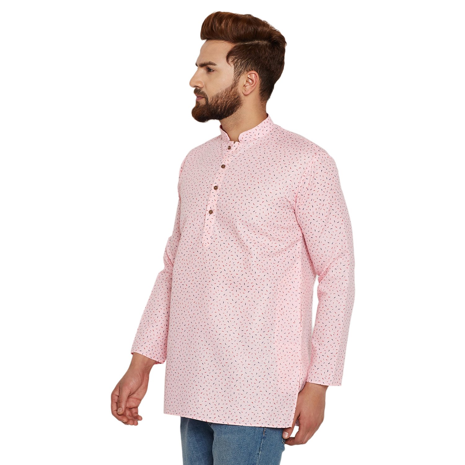 sojanya (since 1958) men's cotton linen printed short kurta