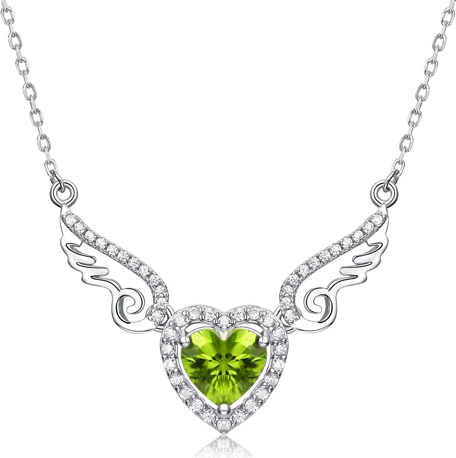 HXZZFine Jewelry Women Gifts 925 Sterling Silver Natural Gemstone Swiss Blue Topaz Amethyst Peridot Love Heart Angel Wings Pendant Necklace