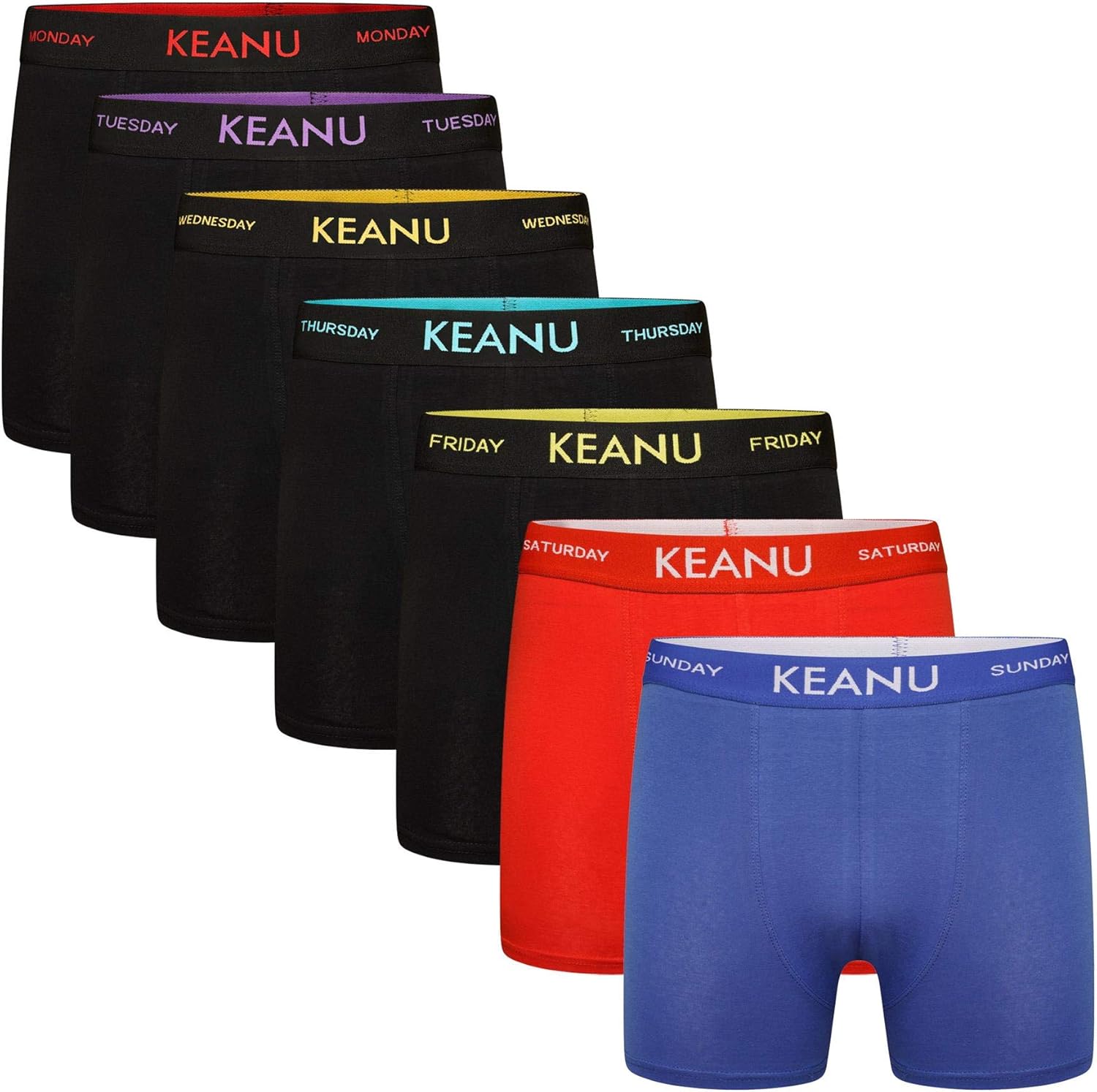 Keanu Mens Days of The Week Boxer Trunks 7 Pack Jacquard Waistband