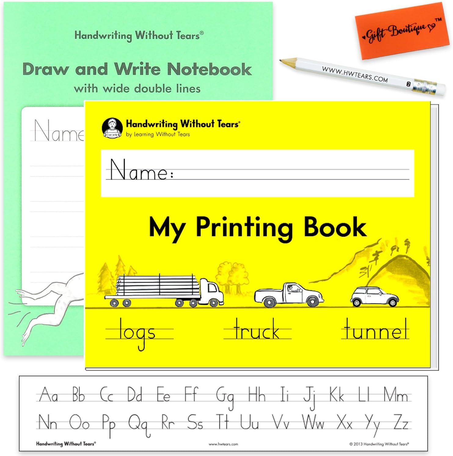 Handwriting Without Tears My Printing Book - Draw and Write Wide Double Line Writing Notebook - with Alphabet Desk Strips, Pencil for Little Hands, and Eraser - Kindergarten and First Grade Kit