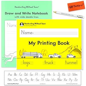 Handwriting Without Tears My Printing Book - Draw and Write Wide Double Line Writing Notebook - With Alphabet Desk Strips, Pencil for Little Hands, and Eraser - Kindergarten and First Grade Kit