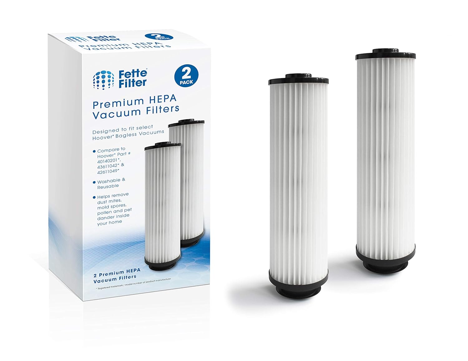 Fette Filter - HEPA Filter Compatible with Hoover Windtunnel, Savvy, Empower. Type 201. Compare to Part # 40140201, 42611049, 43611042. (Pack of 2)