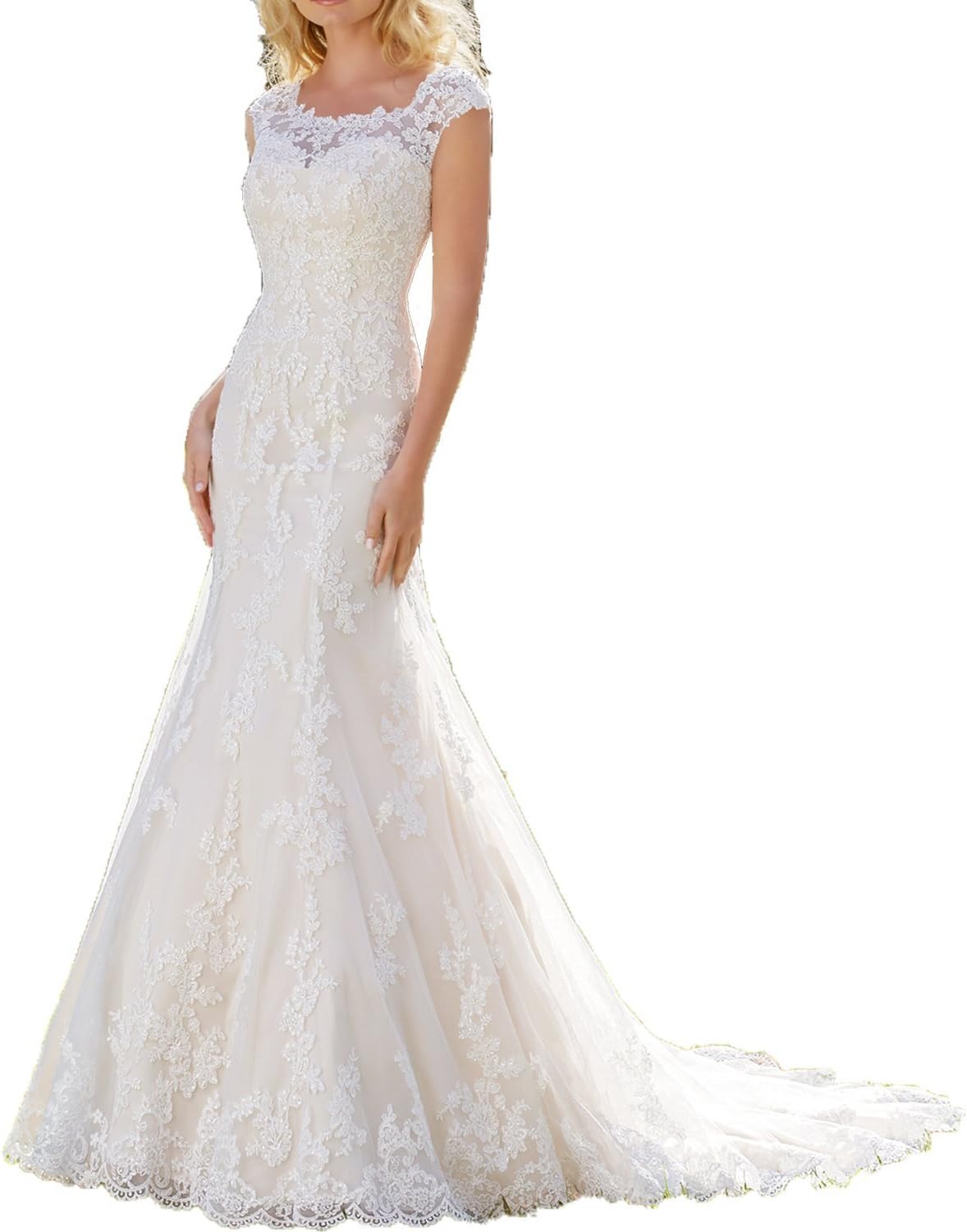 DressyMe Women's Lace Mermaid Bridal Wedding Gown Round-Neck Sleeveless