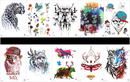 Spestyle 10pcs Tattoo Tiger Tattoos Waterproof And Non Toxic Real Fake Tattoos In 1 Packages Including Totem Cartoon Lady Cartoon Cat Wolf Cow Deer Butterfly Tiger Leopard Flower With Butterfly Etc Amazon Ca Beauty