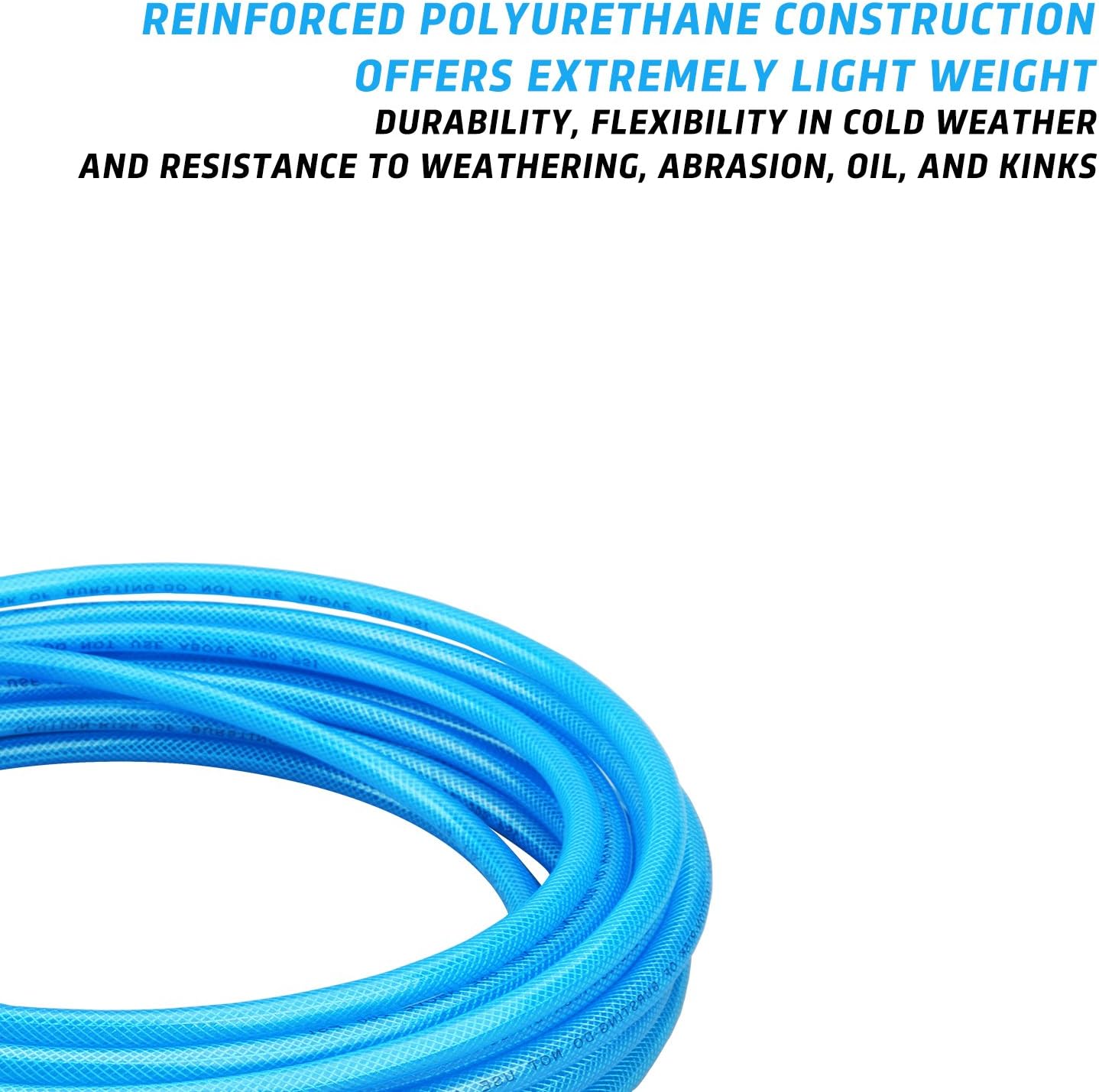 WYNNsky 1/4 inch x 25 feet Reinforced Polyurethane (PU) Air Hose, 300 PSI, Air Compressor PU Hose With 1/4" MNPT Brass Endings - - 