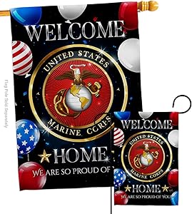 Breeze Decor Welcome Home Marine Garden House Flag-Set Armed Forces Corps USMC Semper Fi United State American Military Veteran Retire Official Banner Small Yard Gift Double-Sided, Made in USA