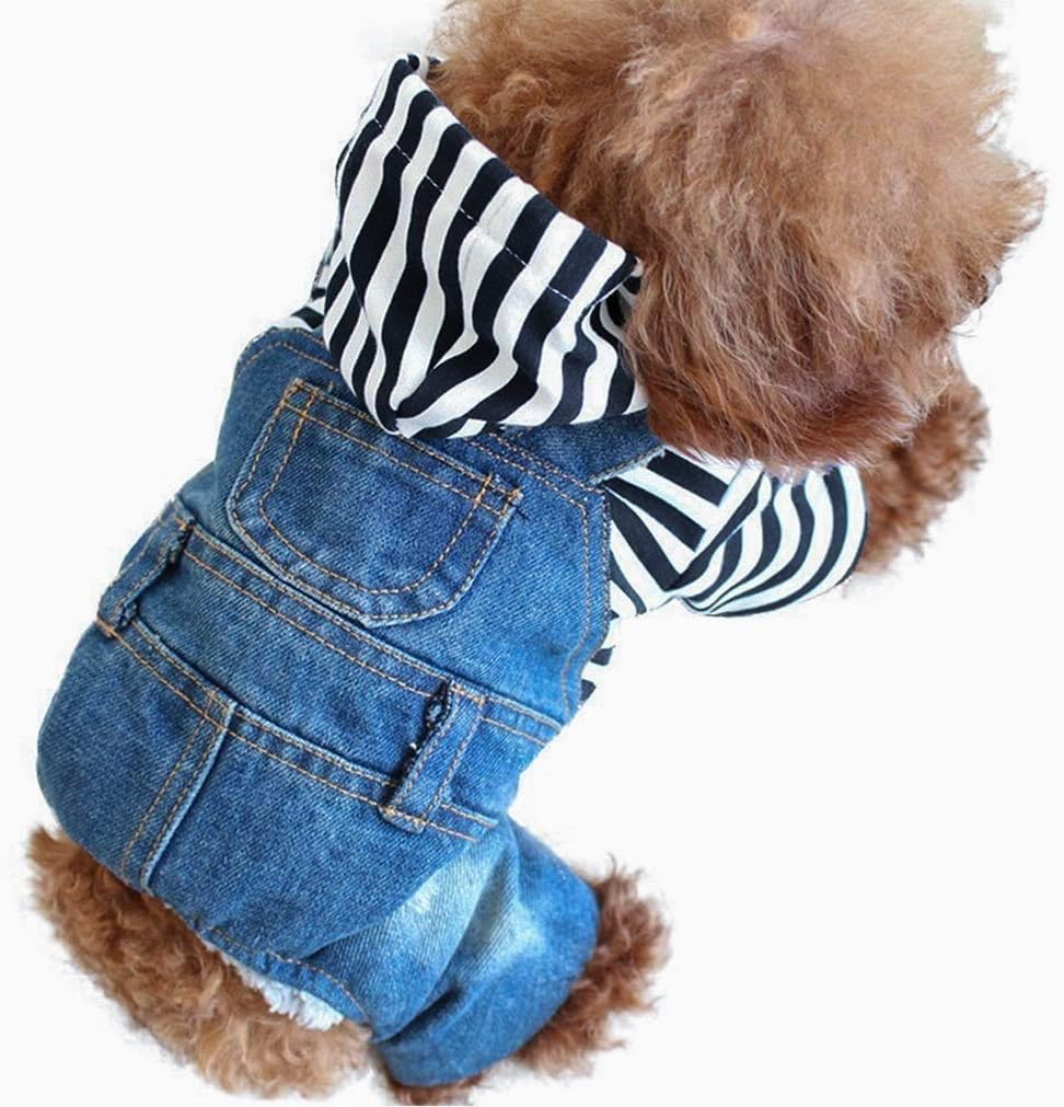Companet Pet Clothes Pet Denim Dog Jeans Jumpsuit Overall Strip Hoodie Coat Small Medium Dogs Cats Classic Jacket Puppy Blue Vintage Washed