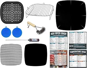 Air Fryer Rack 9.7 inch Toaster Oven Accessories Compatible With Costway 19 QT, Aaobosi 21 QT, Caynel 12.5 quarts, Paula Deen 9.5 QT, Zokop 16.9 QT, Dash Chef + More XXL + Cooking Cheat Sheet Magnets
