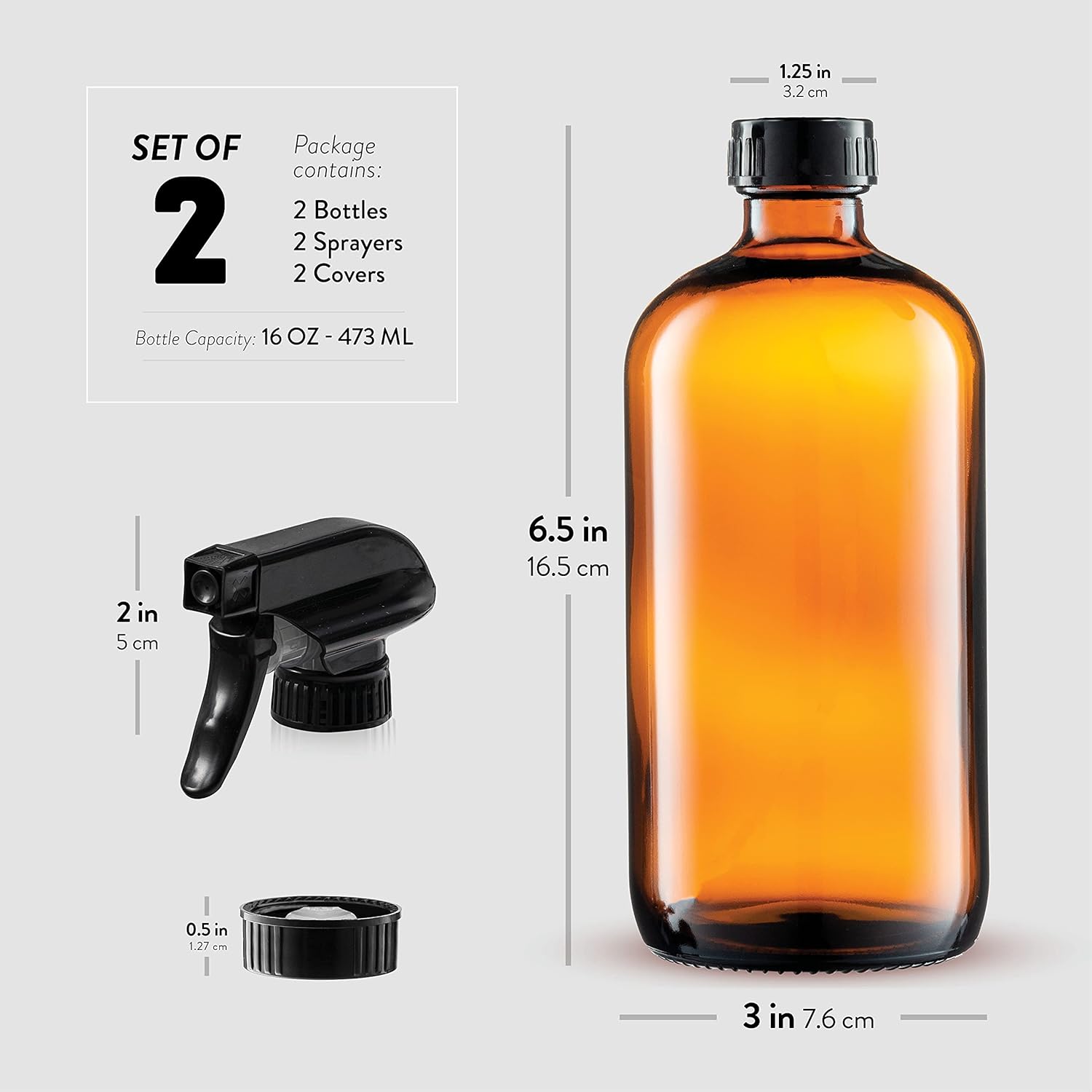 Amber Glass Spray Bottles - 16-Ounce (2-Pack) Refillable Glass Sprayer Container with Durable Leakproof Trigger Sprayer with Mist/Stream/Lock for Cleaning Products, Essential Oils, Aromatherapy, Water : Beauty