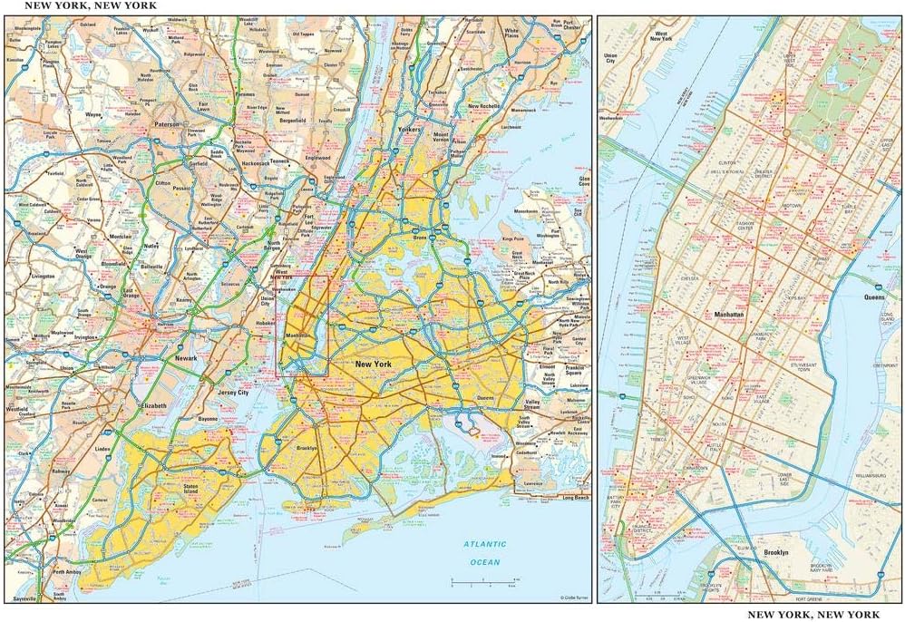 New York, New York Wall Map, Small 21.75" x 14.5