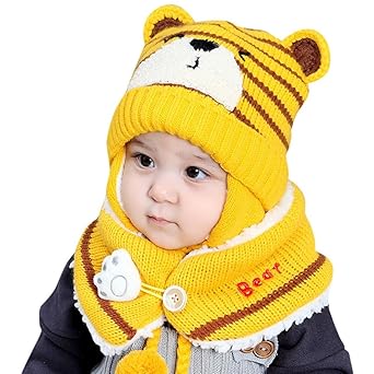 Mütze Schal Set Baby Kinder Winterschal Warme Wintermütze Hut Mädchen Ballonmütze Mützen Hüte Strickmütze Schlupfmütze Junge 