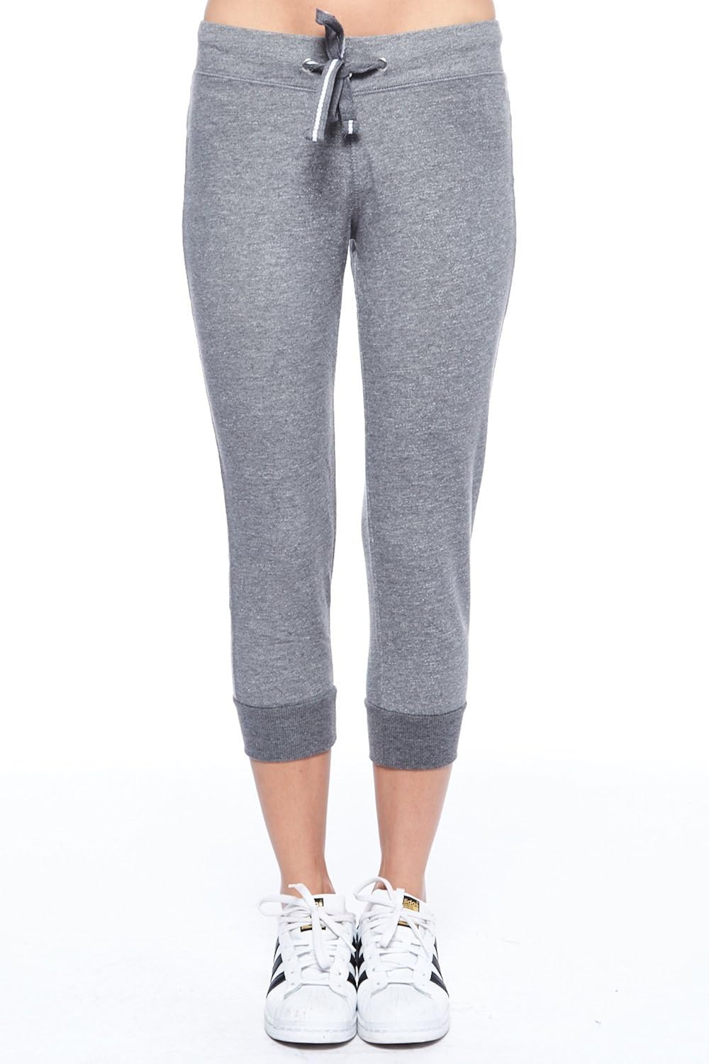 Womens Melange Drawstring French Terry Basic Capri Jogger Pants CP600 (L, Marled Grey) at Amazon