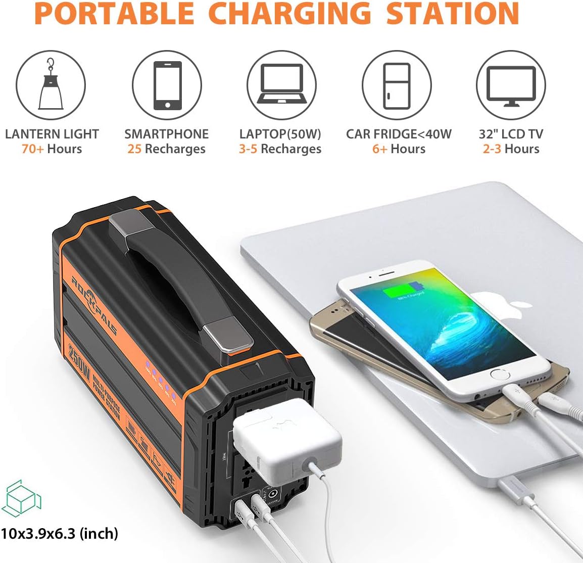 Rockpals 250-Watt Portable Generator Rechargeable Lithium Battery Pack Solar Generator with 110V AC Outlet, 12V Car, USB Output Off-grid Power Supply for CPAP Backup Camping Emergency: Electronics