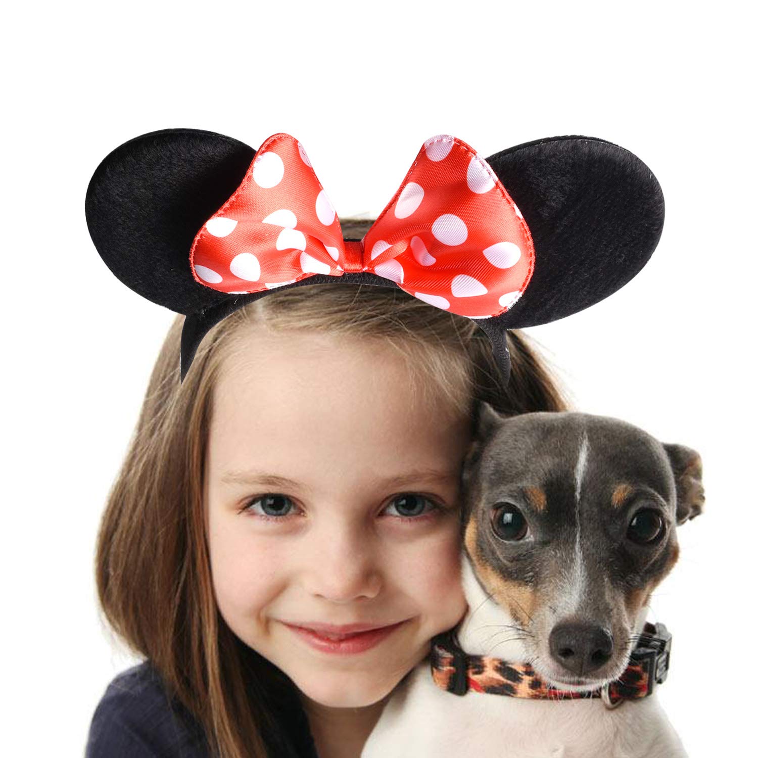 Picoway Mouse Ears Solid Black & Red Bow Headband Set of 20 : Beauty