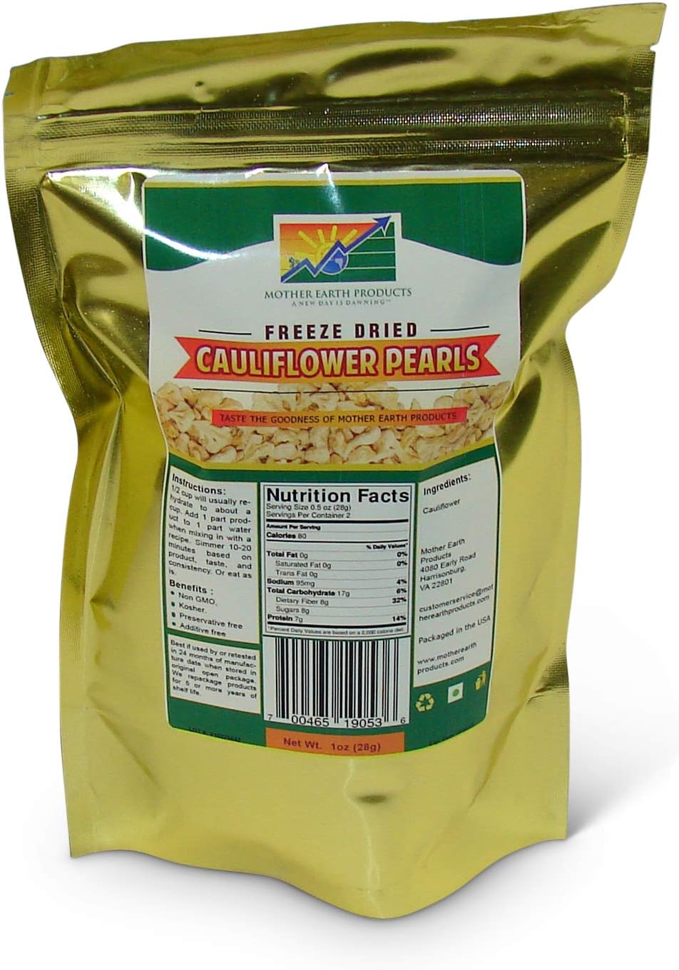 Mother Earth Products Freeze Dried Cauliflower (2 Cup Mylar Bag)