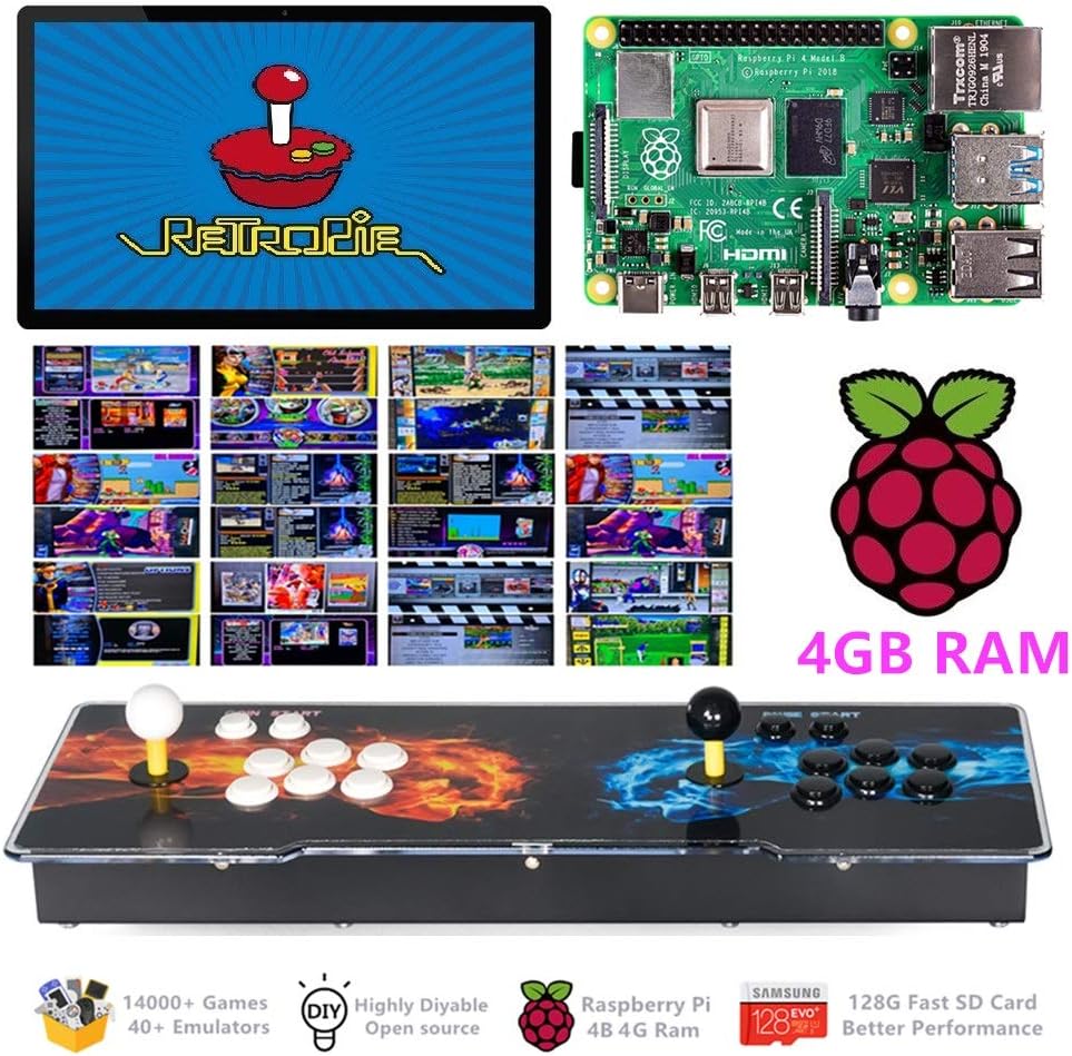 TAPDRA 14000+ Retro Games Arcade Console 2 Players for Raspberry Pi 4 Model B(4G Ram Edition) ES Retropie with 40+ Emulators