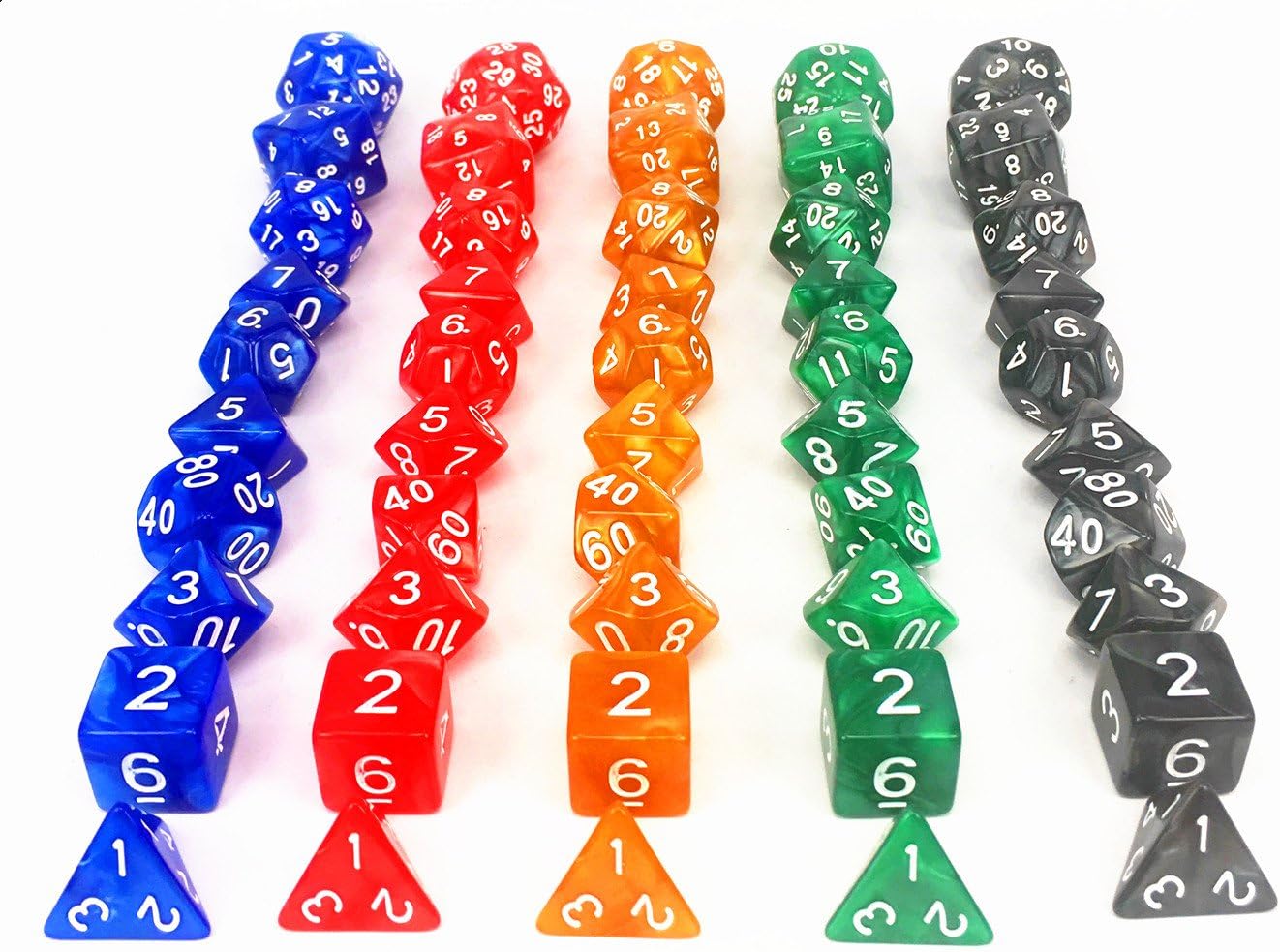 YaYo Funny 5 x 10 (50 Pieces) Polyhedral Dice 5 Color Dungeons and Dragons DND MTG RPG D20 D12 D10 D8 D6 D4 Game Dice Set
