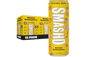 SMASHD Non-Alcoholic Mocktails Beverage with Flavored Sparkling Water | No Artificial Flavors, Caffeine-Free, with electrolytes, Low Calories & Organic Sugar | 12 Oz (Mango Margarita, 12 Pack)