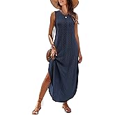 ANRABESS Women Maxi Dress Summer Casual Loose Sleeveless Sundress Coverup Beach Eyelet Dresses 2026 Vacation Travel Outfits