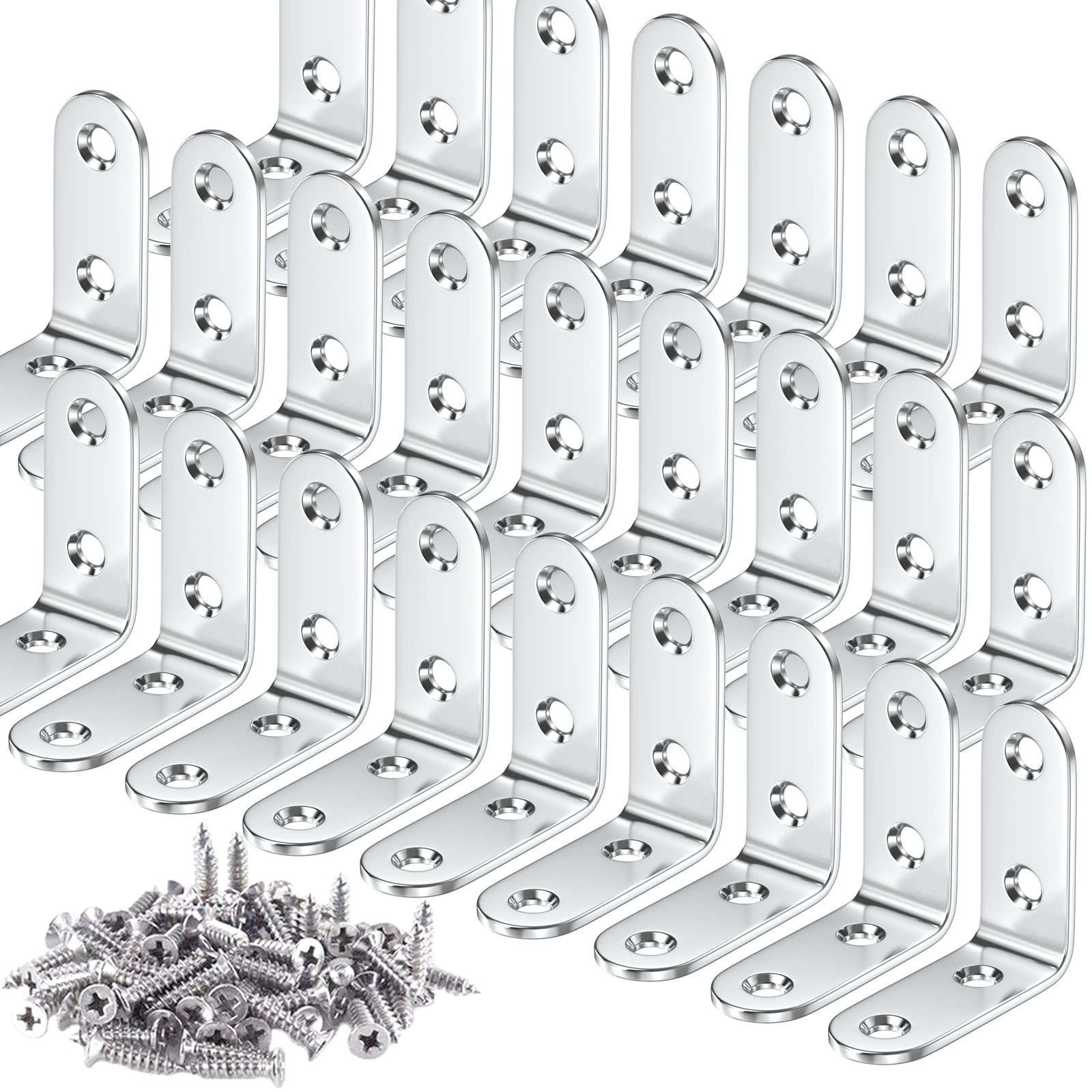 Teenitor 25 Pcs Corner Bracket - 40x40mm 90 Degree Right Angle Brackets Fastener Stainless Steel L Shaped Corner Braces with 100 Pcs Screws Brace Corner Steel Joint Silver